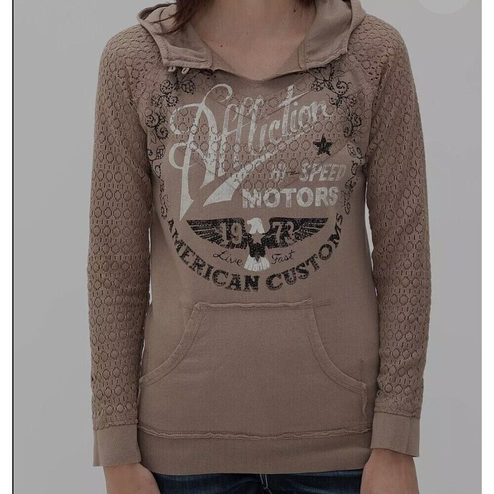 New Affliction American Customs Live Fast Distressed Hoodie Sweatshirt Small D30